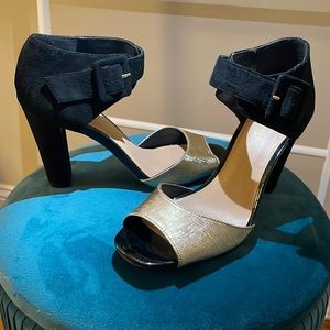 BCBG black & gold 3.5 inch block heel.